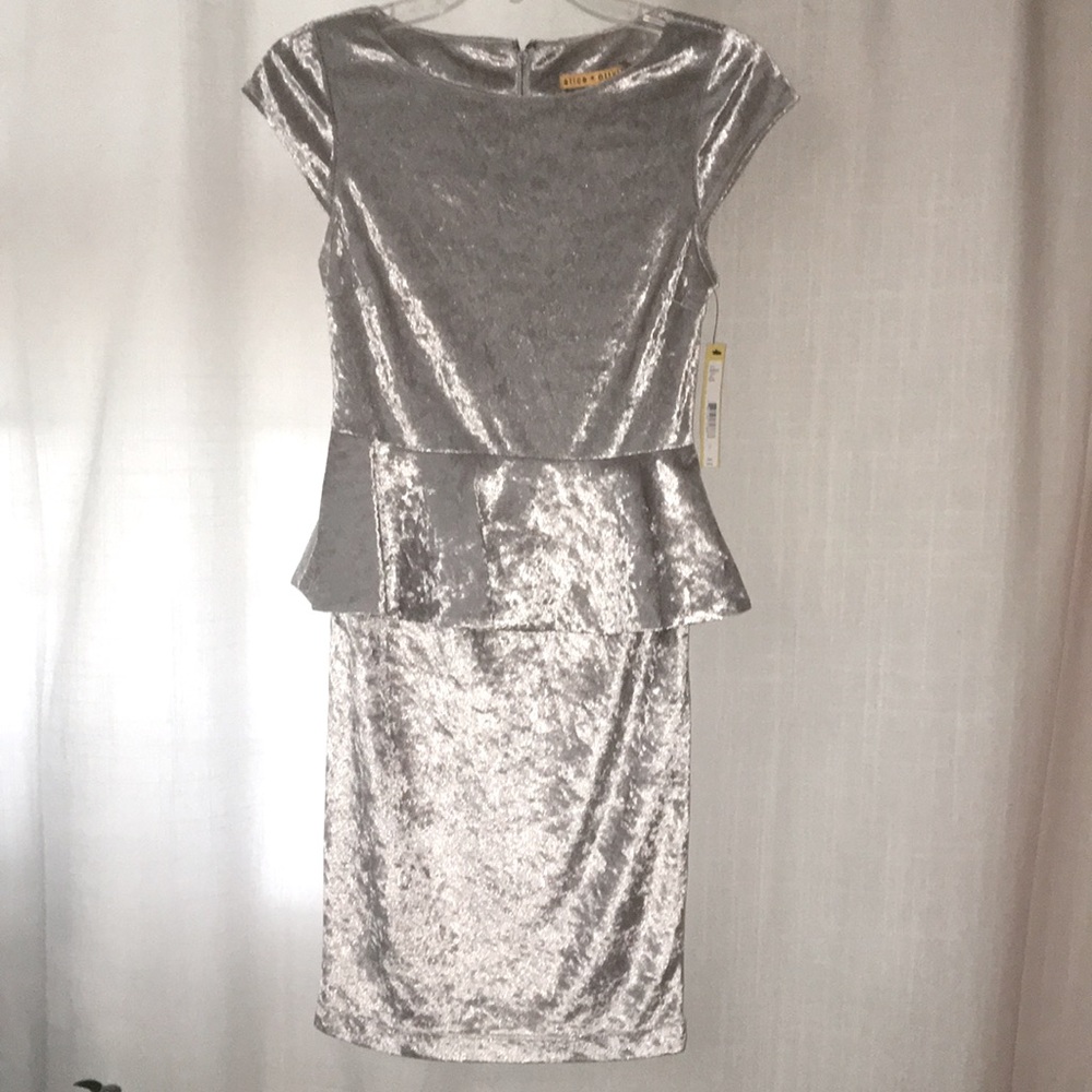 Alice + Olivia Silver Velvet Peplum Midi Dress NWT